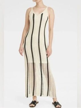 A New Day Cream Striped Knit Maxi Dress - Sleeveless V-Neck